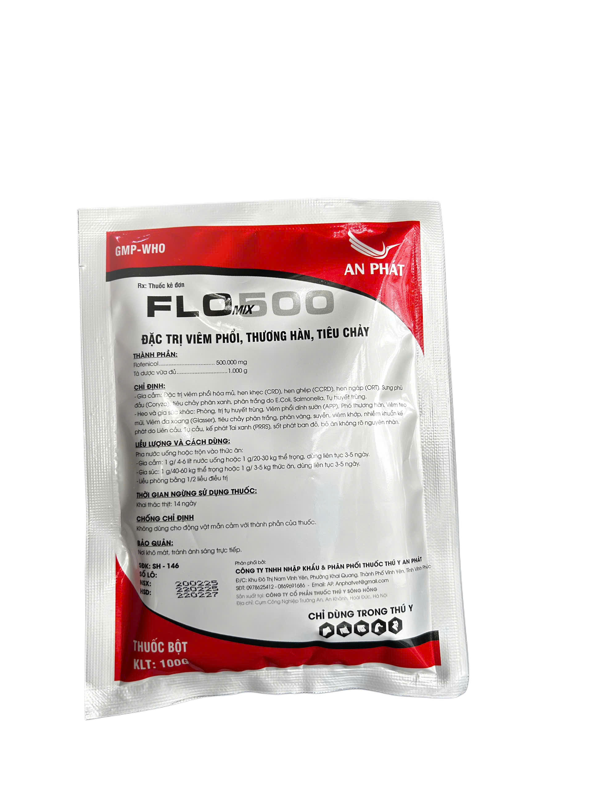 Kháng sinh FLOMIX 500 ĐẶC TRỊ VIÊM PHỔI, THƯƠNG HÀN, TIÊU CHẢY cho gia cầm gia súc