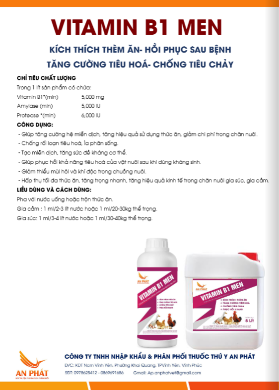 Vitamin B1 Men cho gia súc gia cầm tăng cường sức khỏe đẹp da khỏe lông