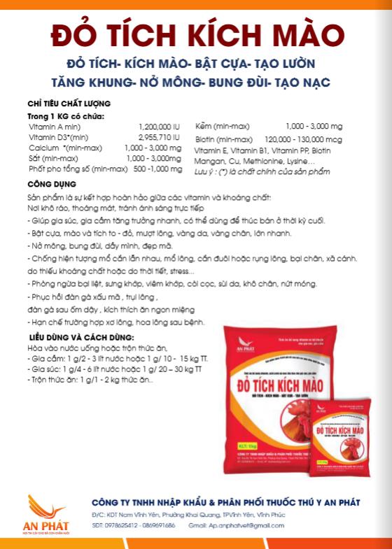 ĐỎ TÍCH KÍCH MÀO cho gia súc gia cầm BẬT CỰA – TẠO LƯỜN TĂNG KHUNG – NỞ MÔNG – BUNG ĐÙI – TẠO NẠC