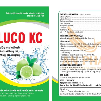 GLUCO KC GIẢI NHIỆT, GIẢI ĐỘC, BÙ ĐIỆN GIẢI cho vật nuôi